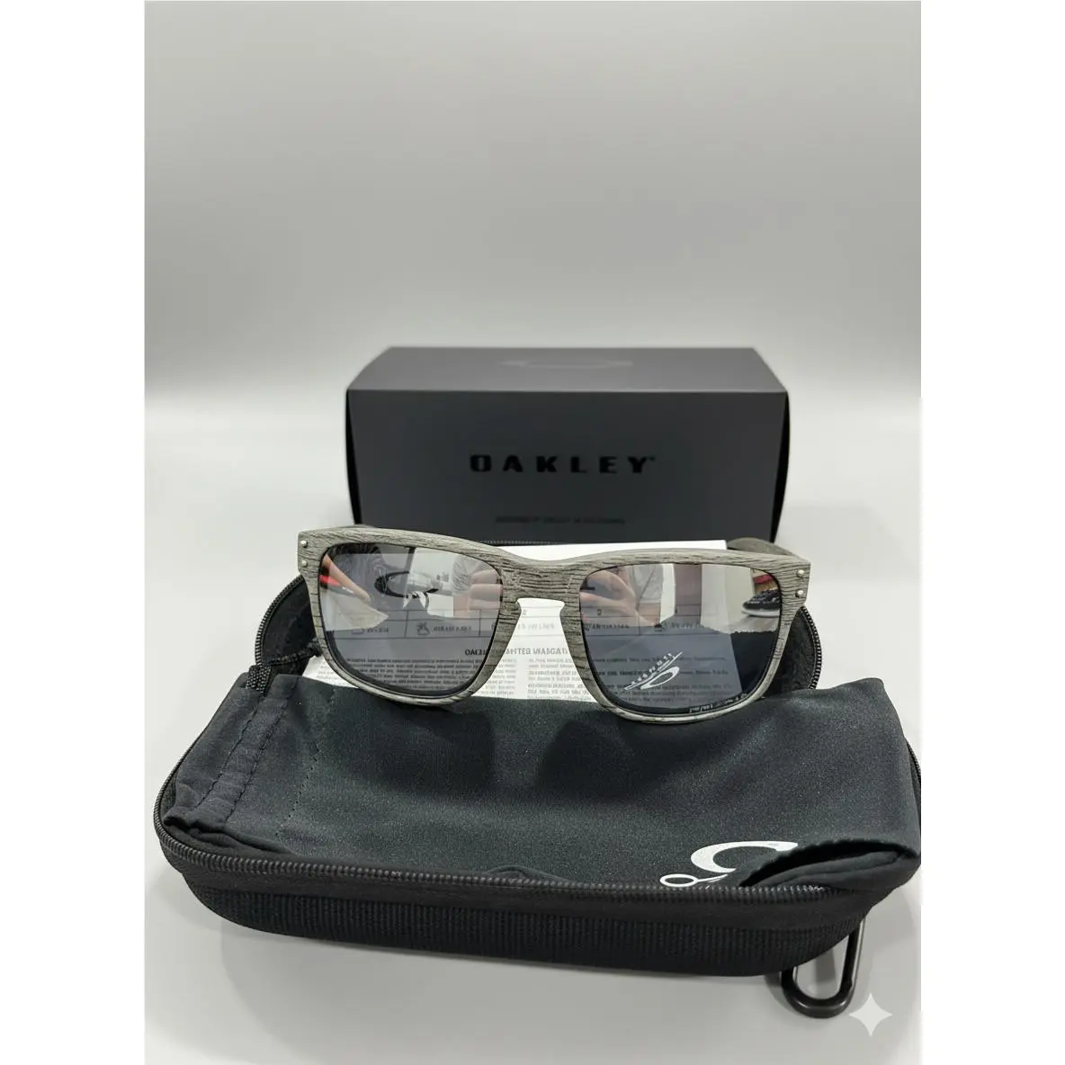 Oakley Style Holbrook Sunglasses Wood Grain Frame Silver Mirror Lens Polarized