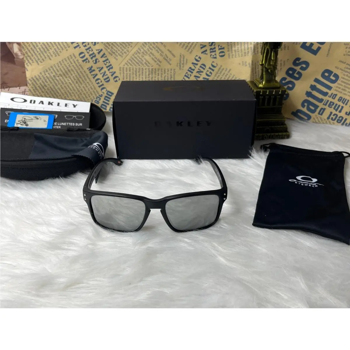 Oakley Style Holbrook Sunglasses Black Frame Silver Lens Polarized UV400
