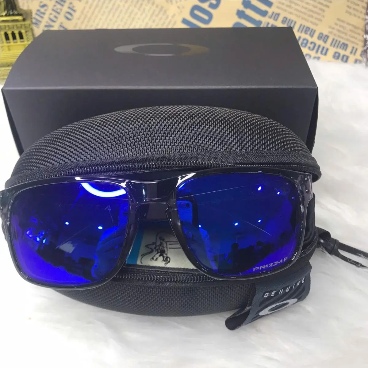 Oakley Holbrook 580 Polarized Sunglasses Deep Blue Lens Clear Smoke Frame