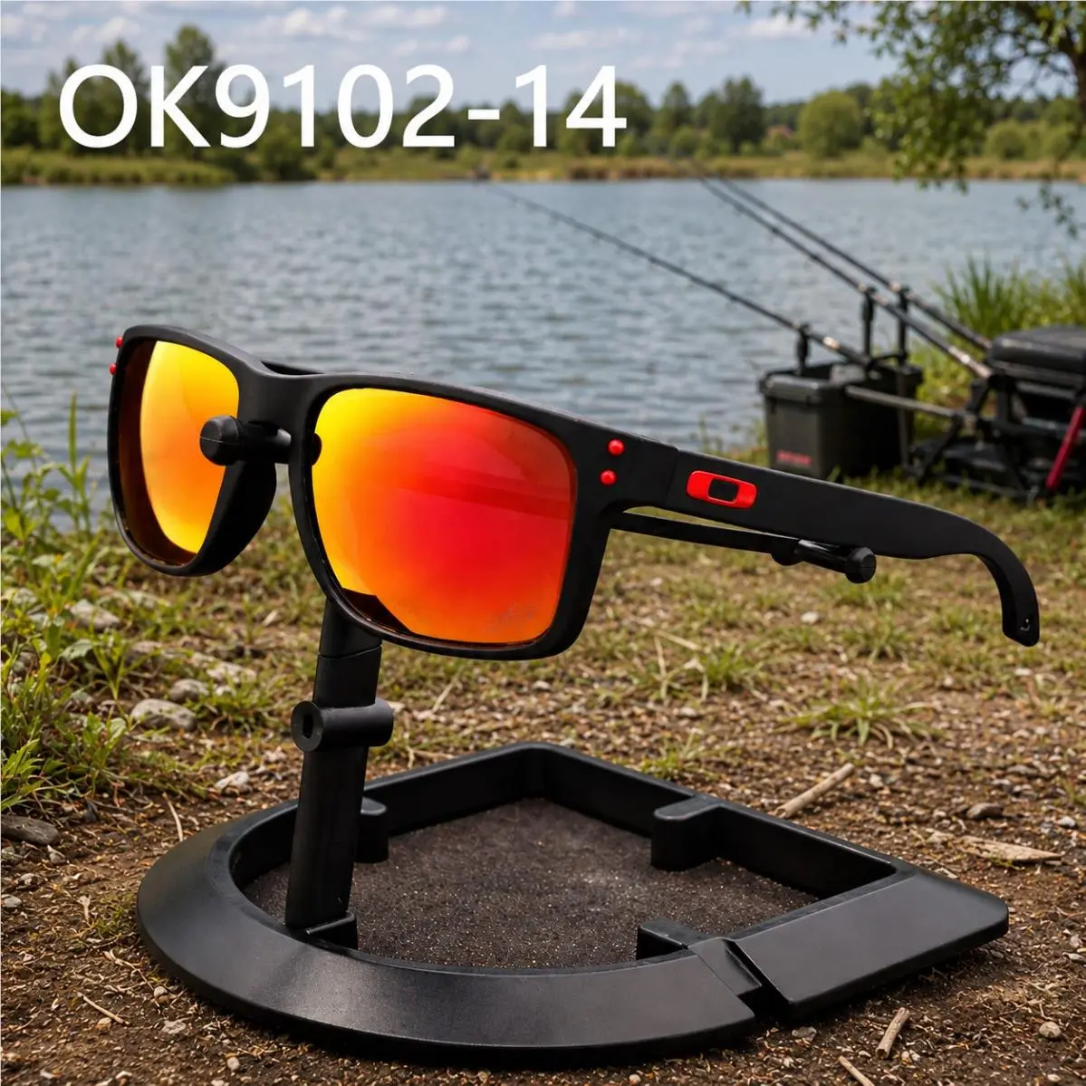 Oakley Holbrook Matte Black Sunglasses Red Logo Fire Red Polarized Lens