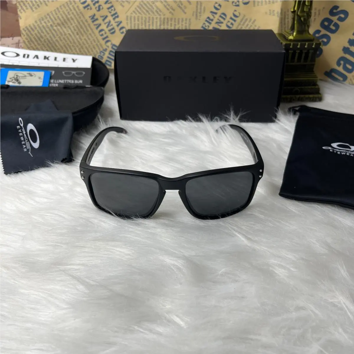 Oakley Style Holbrook Sunglasses Matte Black Frame Grey Polarized Lens UV400