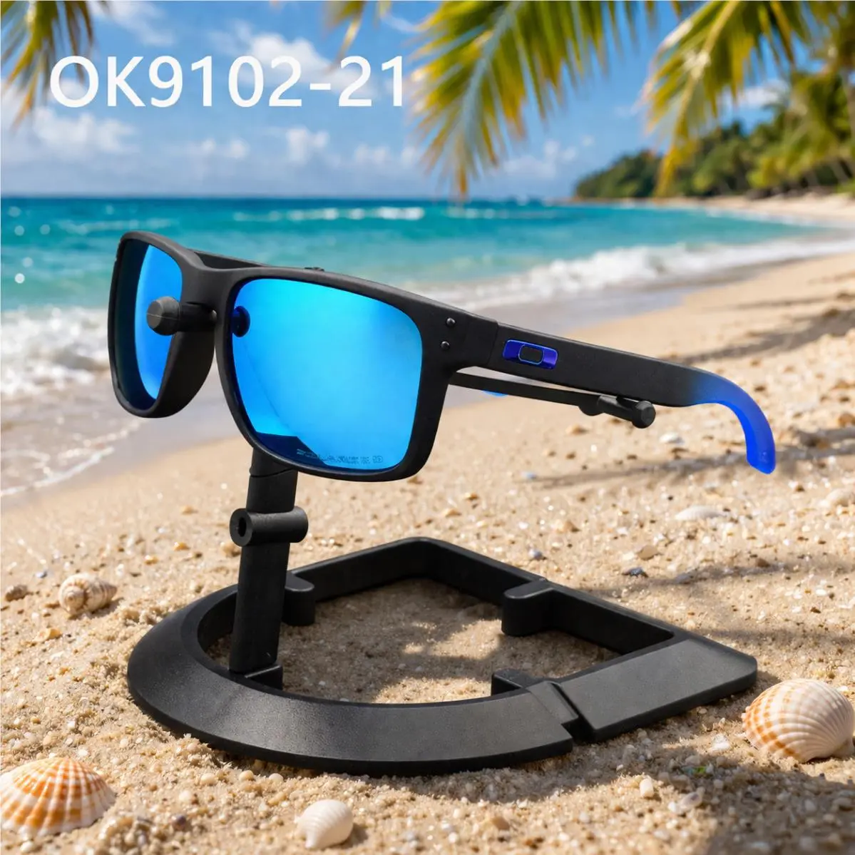 Oakley Holbrook Polarized Sunglasses Matte Black Frame Blue Mirror Lens UV400