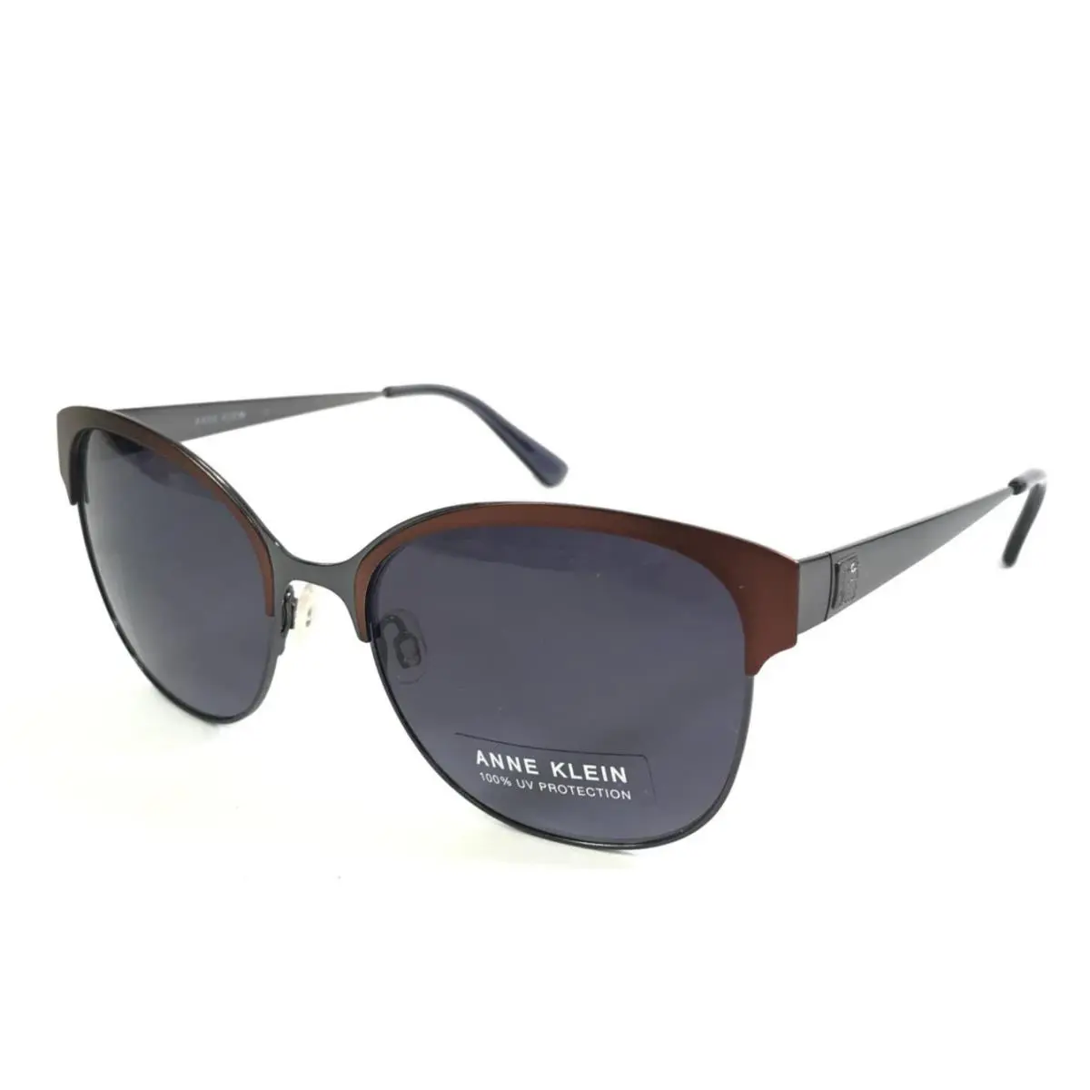 Anne Klein Sunglasses AK7056 023 Slate Gray Brown Frames with Dark Purple Lenses