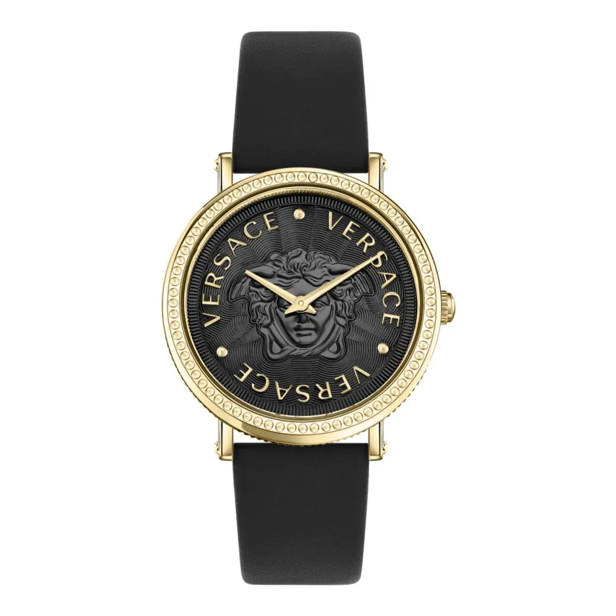 Versace Womens IP Yellow Gold 37mm Strap Fashion Watch