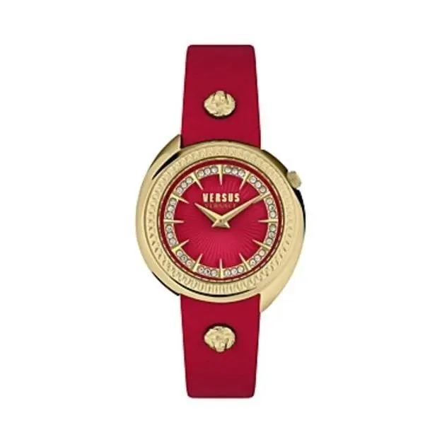 Versus Versace Women`s Tortona Crystal Red Leather Watch 38mm
