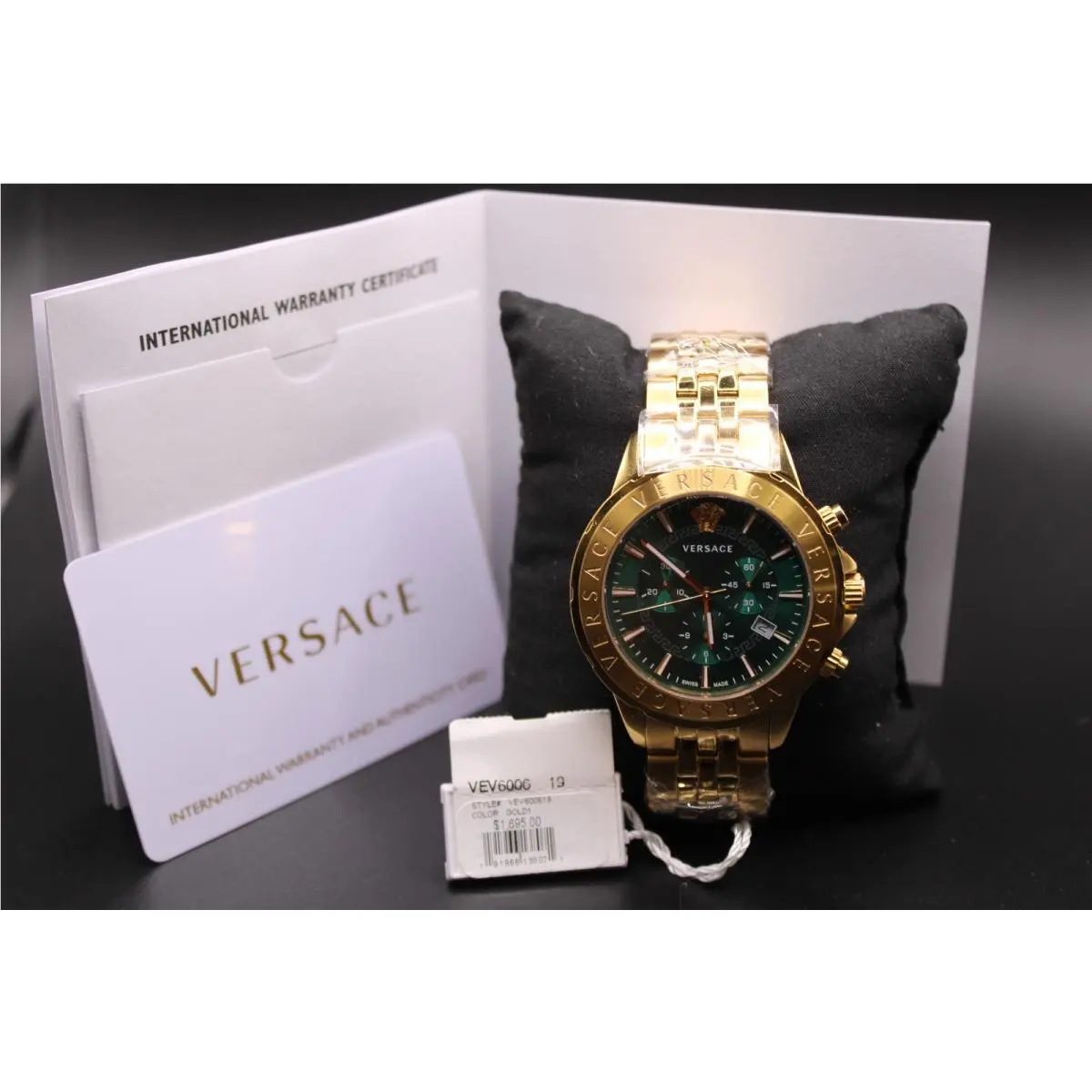 Versace VEV600619 Signature 44mm Green Gold Swiss Chronograph Men`s Watch