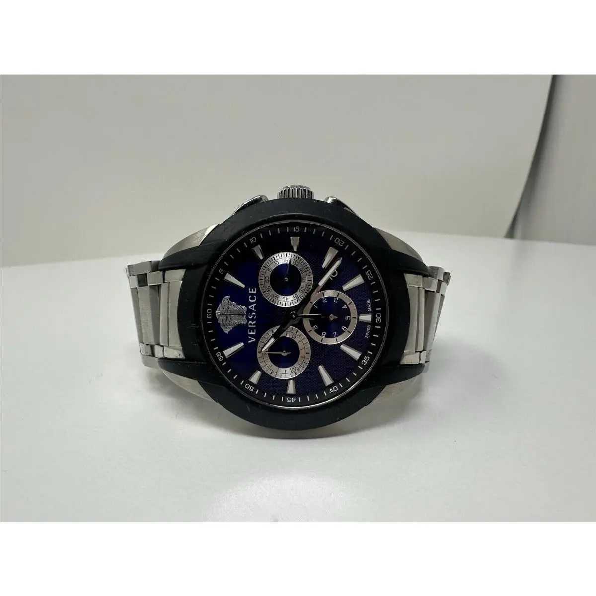 Versace Chronograph Blue Dial Stainless Steel Bracelet Watch