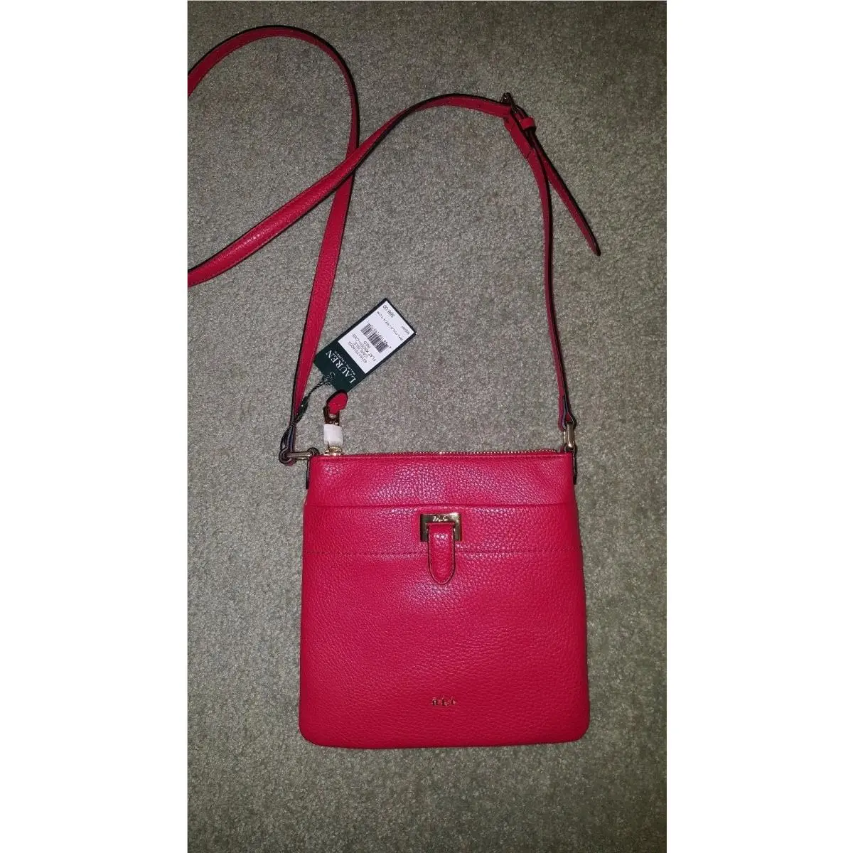 Ralph Lauren Carlisle 431617316003 SM Flat Red Leather Xbody-cxb