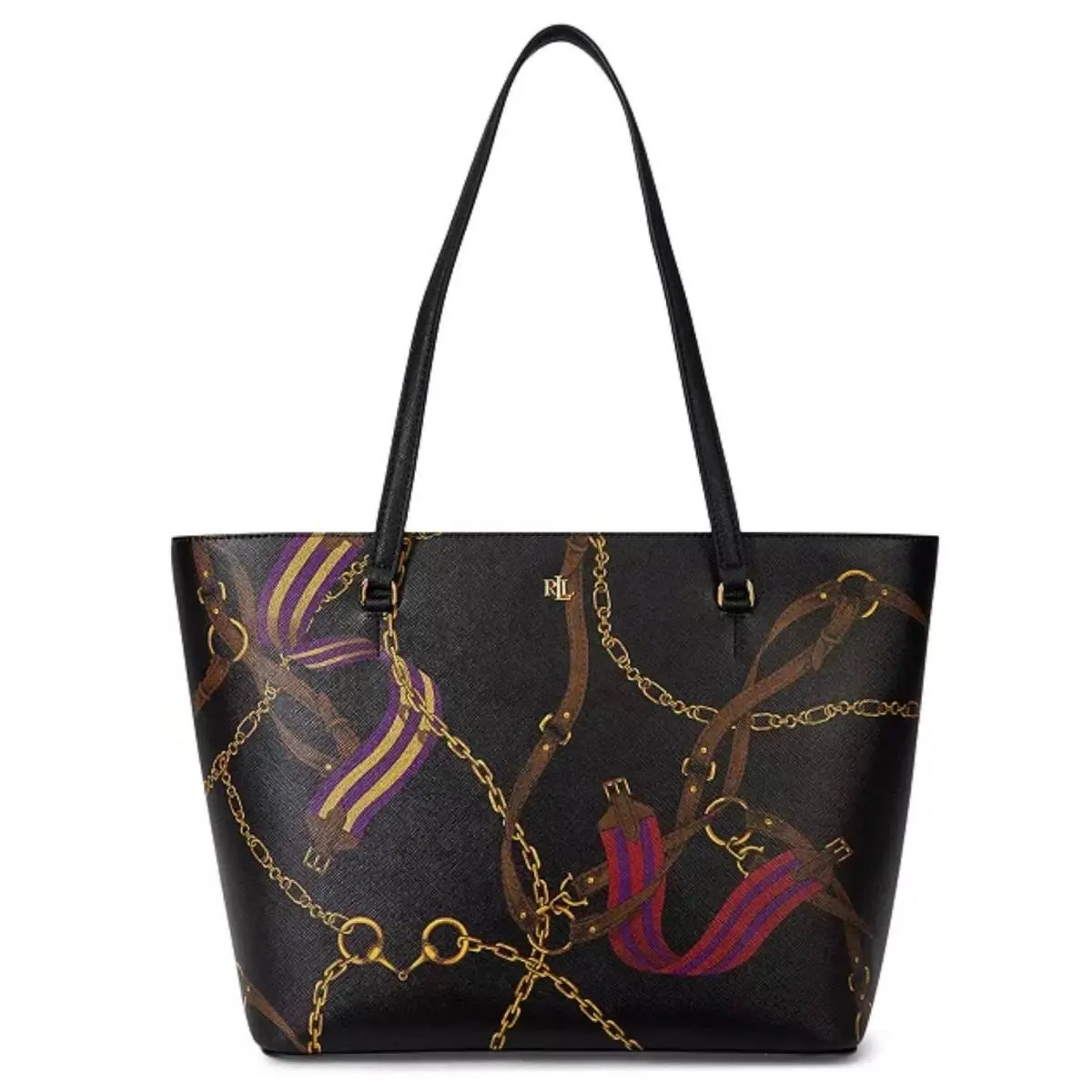Ralph Lauren Black Equestrian Chain Print Tote Bag W/ Tags Karly Bag Medium