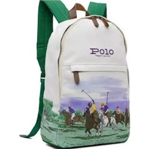 Ralph Lauren Polo Equestrian Print Canvas Backpack Horses Game Scene - Multi