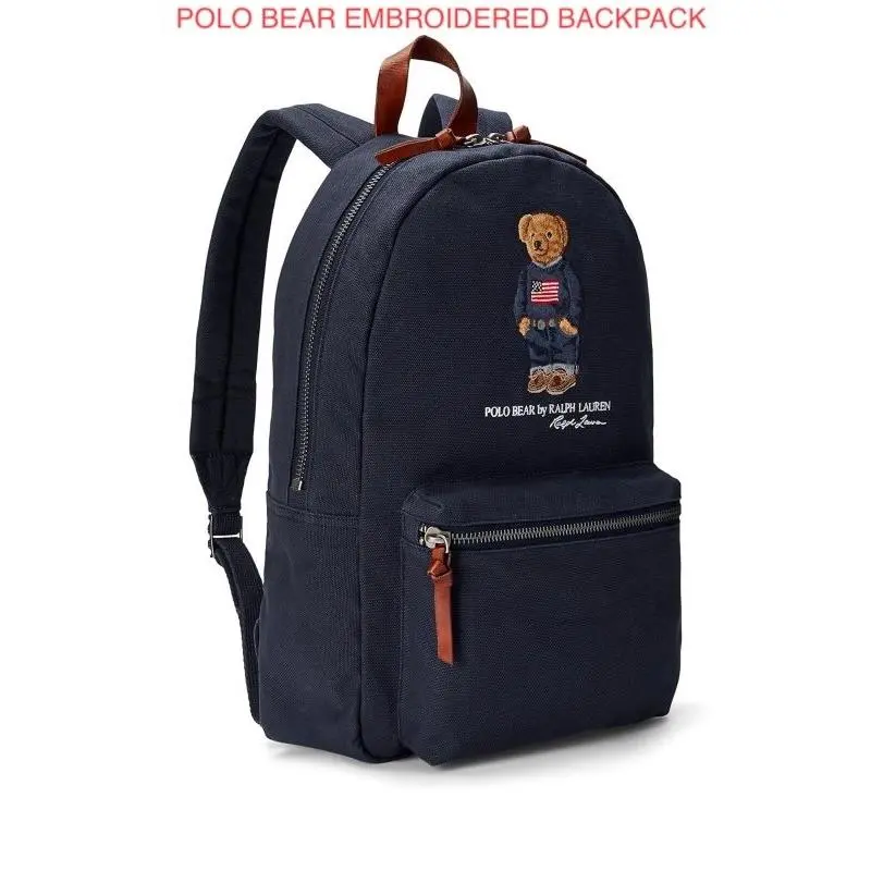 Ralph Lauren Polo Bear Backpack Navy Logo Embroidered Flag
