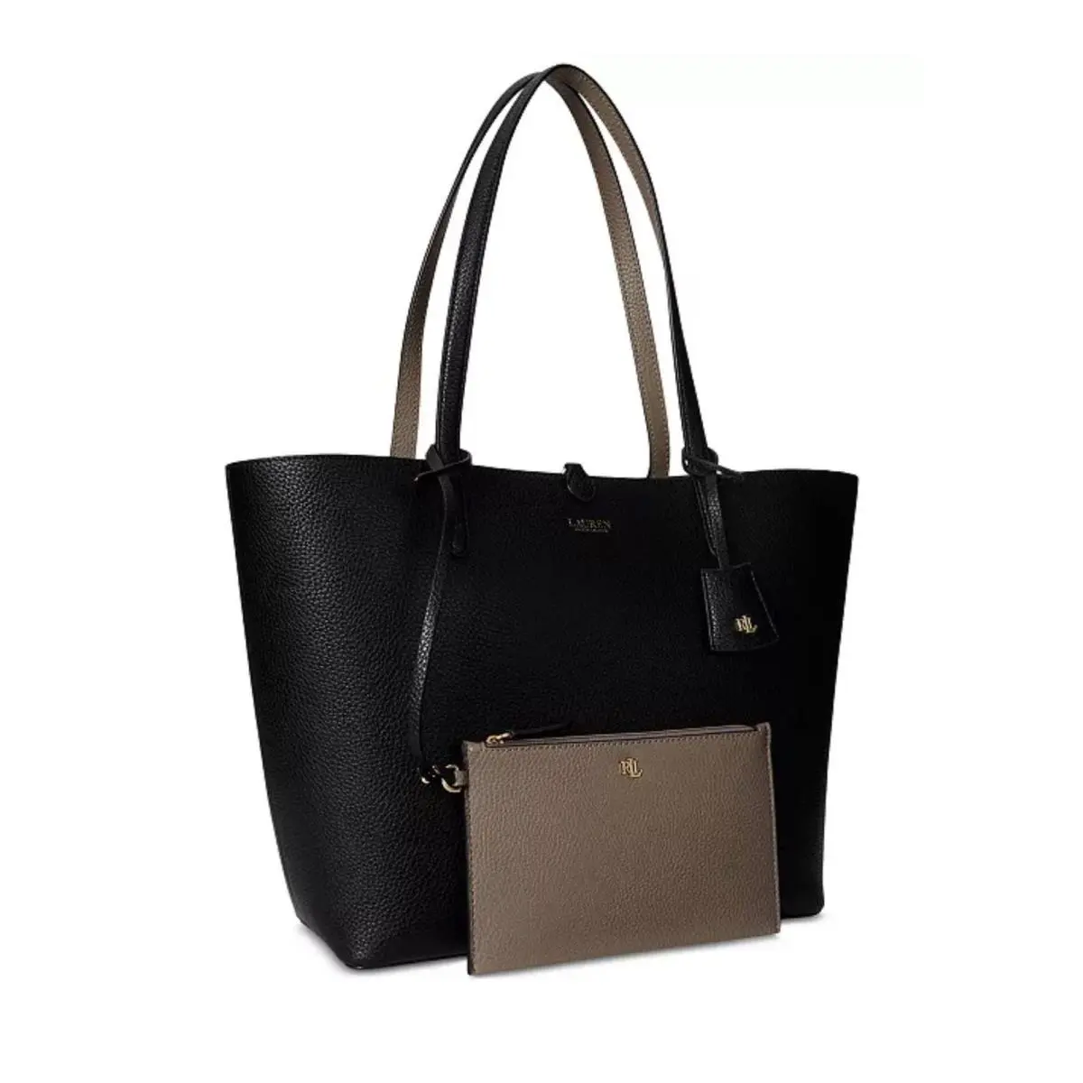 Ralph Lauren Faux-leather Reversible Extra Large Tote Bag Black Taupe Gold