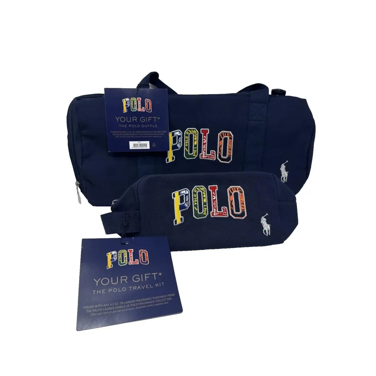 Polo Ralph Lauren Fragrance Navy Duffle Bag Travel Kit Set Multicolor Logo