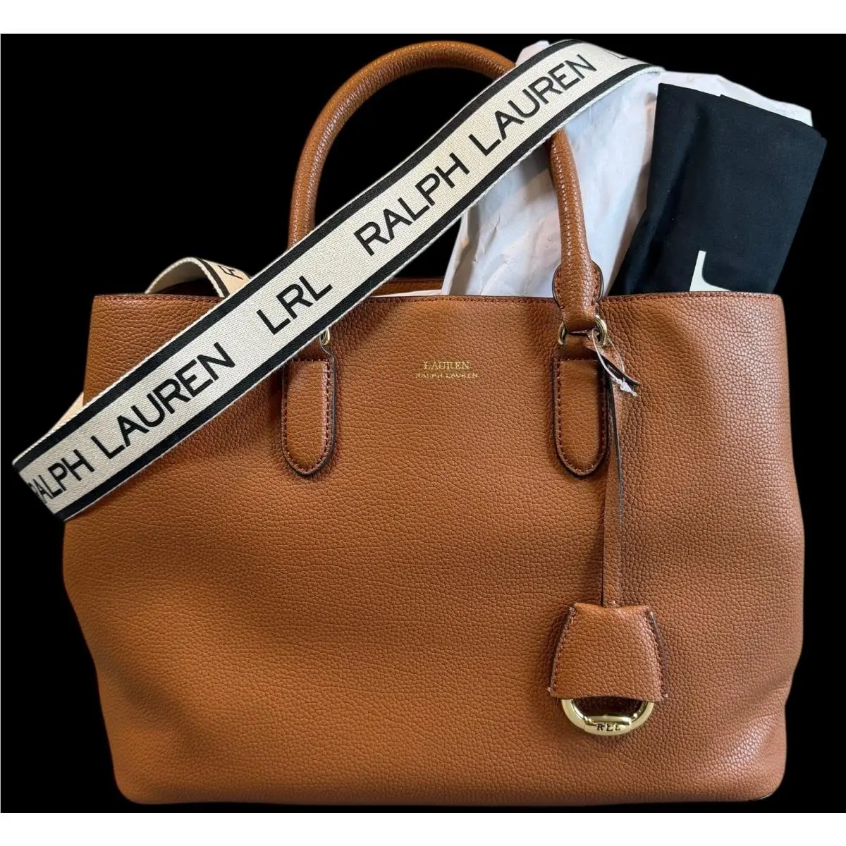 Lrl Lauren Ralph Lauren Women’s Holiday Handbag Tote Tan Leather Pocketbook
