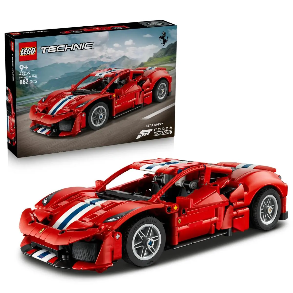 Lego Technic Ferrari 488 Pista Car Toy - Model Kit w/ V8 Engine Steering Diff