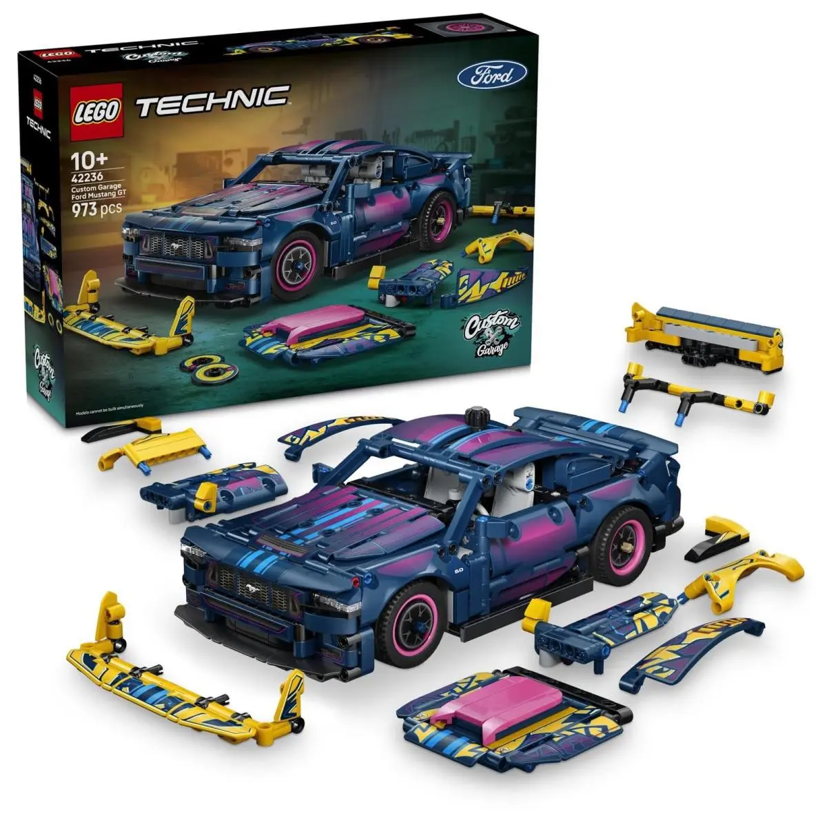 Lego Technic Custom Garage Ford Mustang GT Car Toy - Model Kit w/ V8 Engine Hog