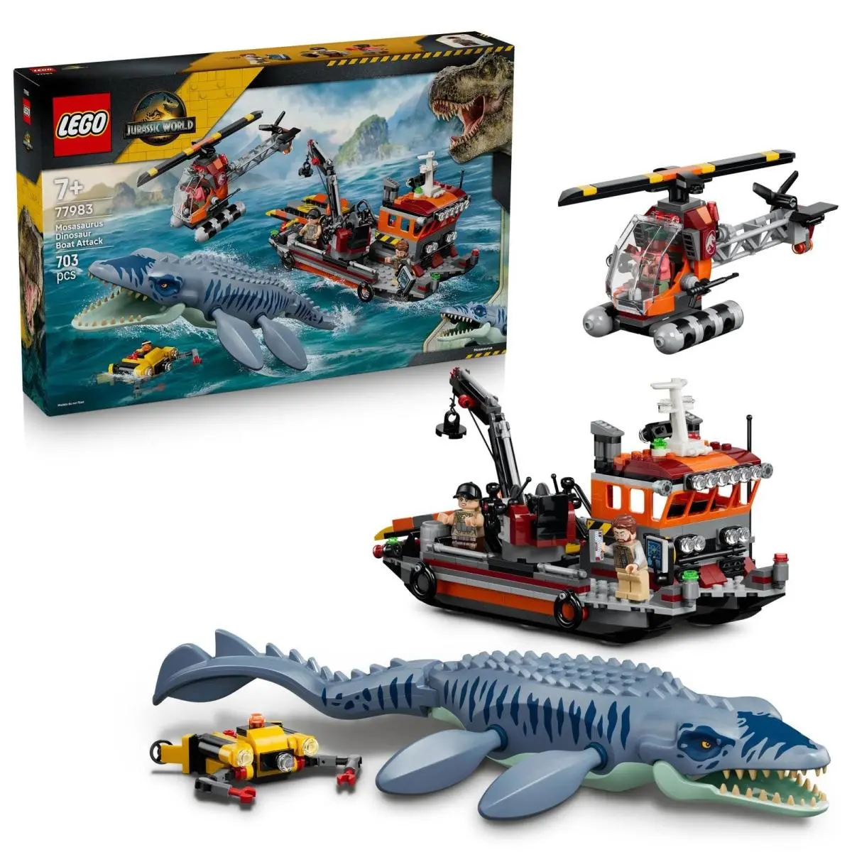 Lego Jurassic World Mosasaurus Dinosaur Boat Attack Toy - Cargo Ship Dino Figur