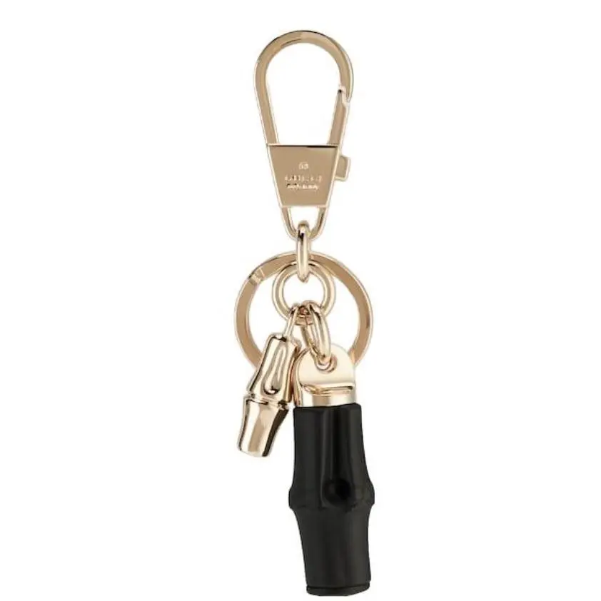 Bamboo Keychain Black Resin Gold‑tone Hardware Italy Logo Bag Charm 828187 by Gucci