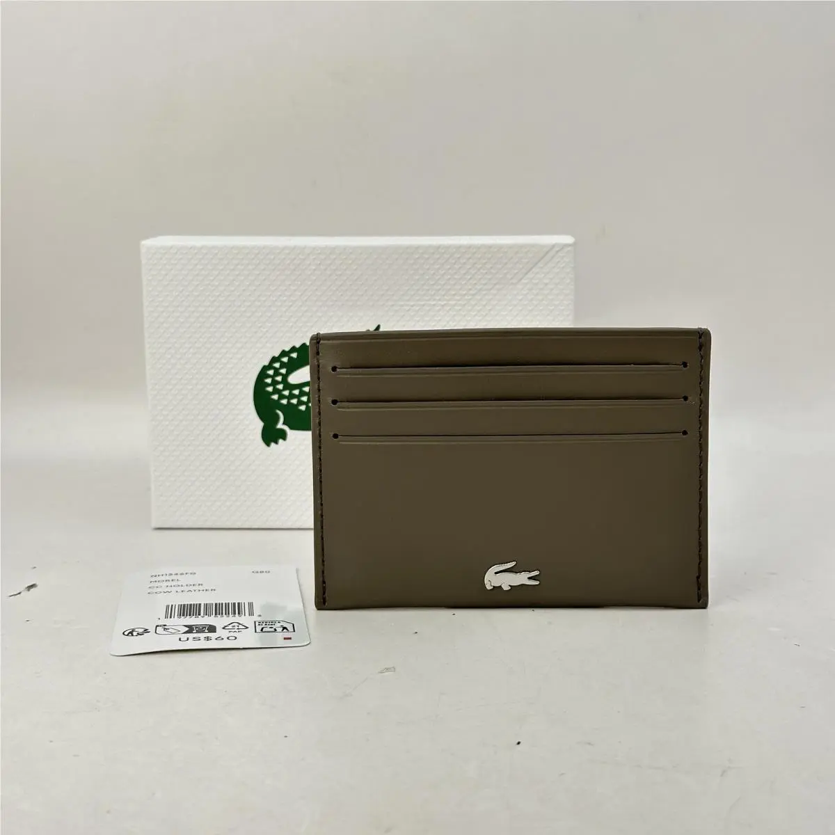 Lacoste Unisex FG Slim Card Case Wallet Leather Morel Brown