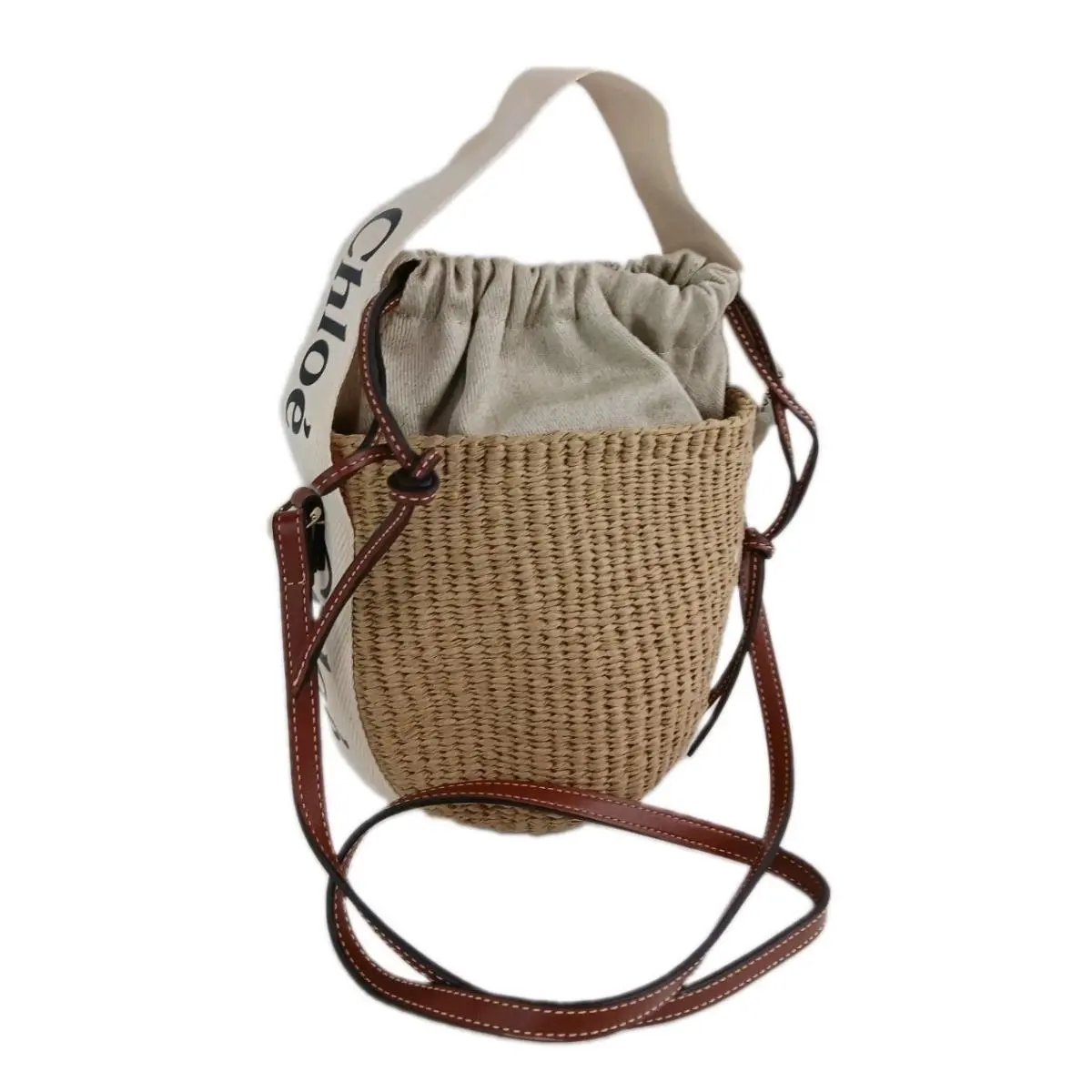 Nordstrom Chloe Small Woody Basket Bucket Raffia Straw Summer Bag Purse