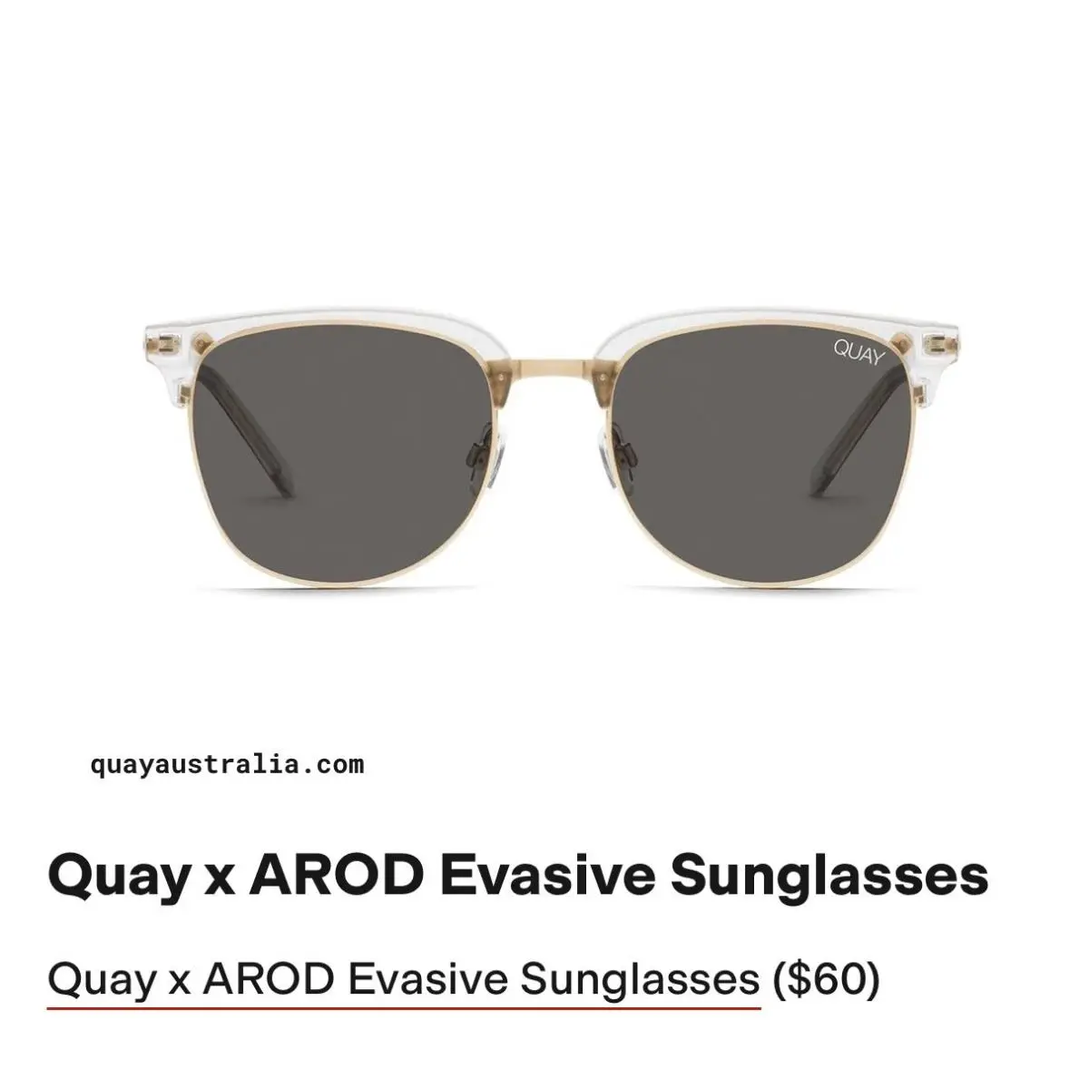 Quay x Arod Evasive Sunglasses Clear Gold J Lo Alex Rodriguez