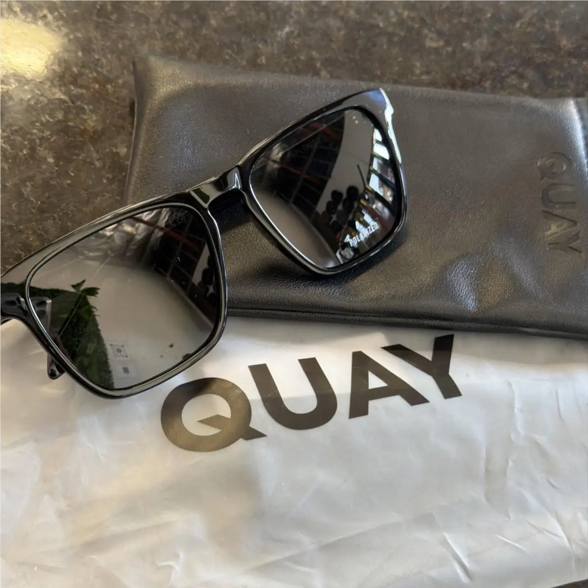 Quay Unplugged Sunglasses Black Frame Black Polarized Lens 56-18-144 CAT.3