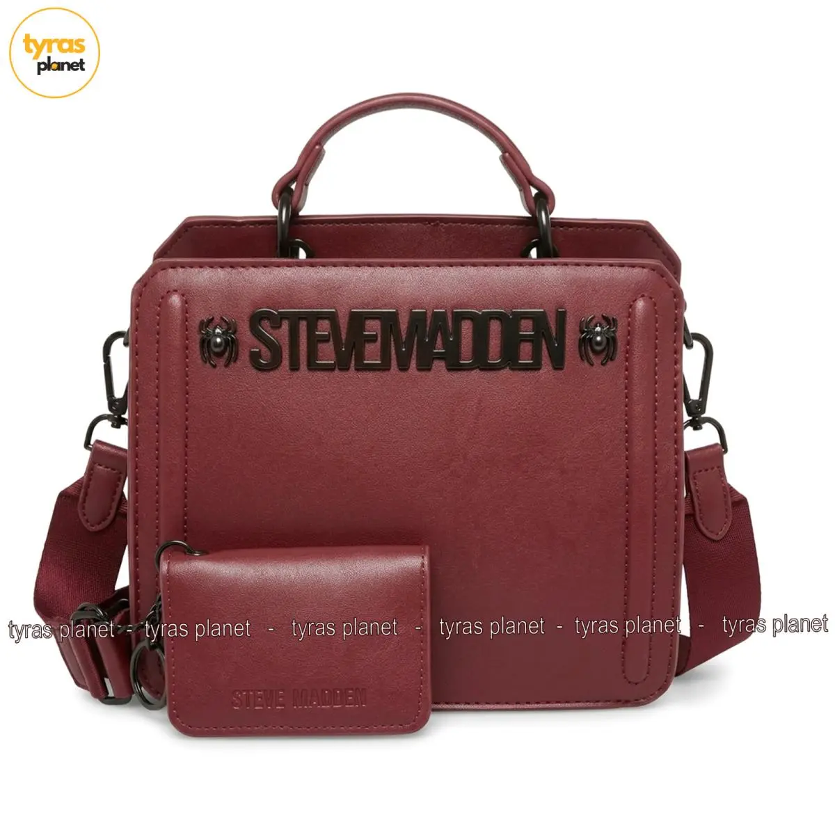 Steve Madden Bevelyn Burgundy Spider Crossbody Bag Removable Card Holder Wallet