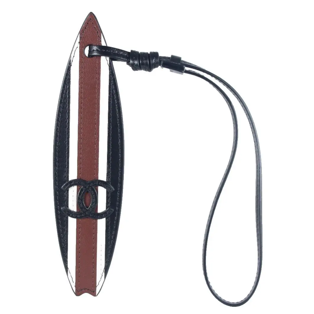 Chanel 2026 26M Black Brown Striped Leather CC Surfboard Mini Bag Charm