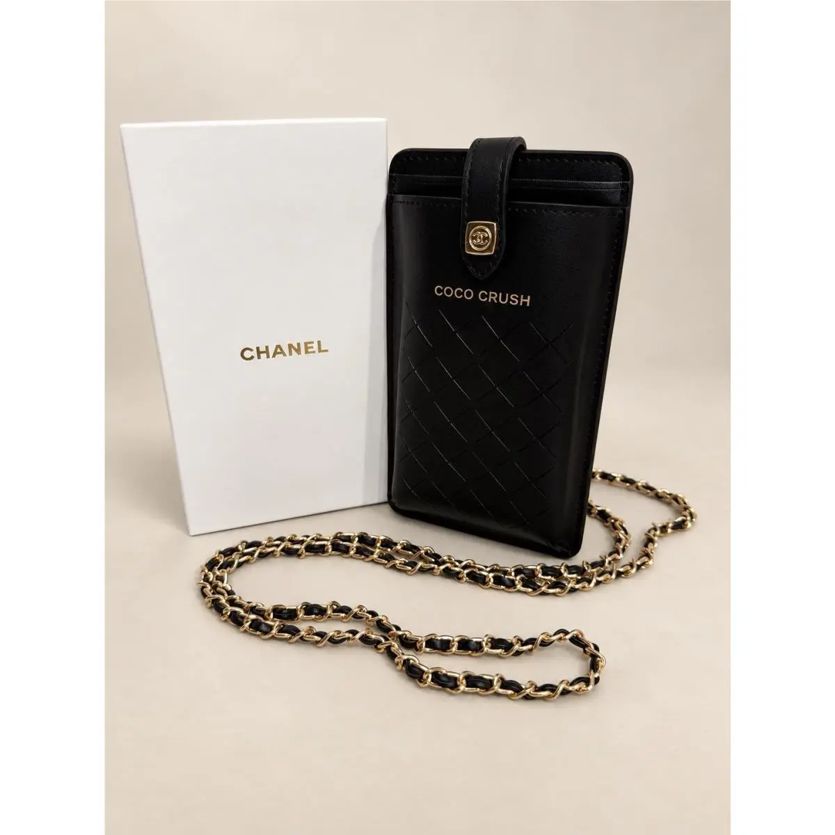 Beaute Coco Crush Gwp Phone Holder Crossbody Black Gold Chain Card Slots by Chanel