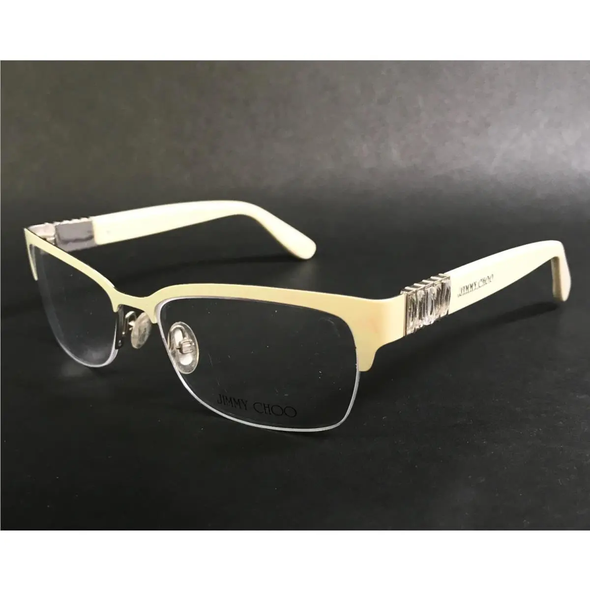 Jimmy Choo Eyeglasses Frames 86 8U0 Ivory Palladium Cat Eye Half Rim 53-16-135
