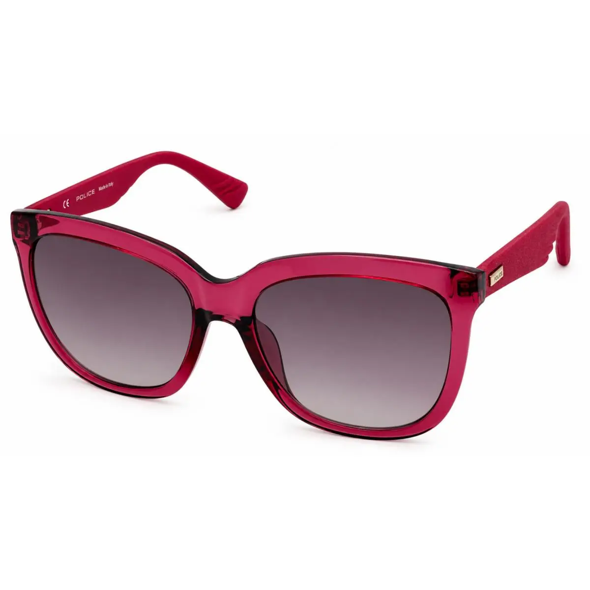 Police Womens Red Sparkle Square Plastic Sunglass Gradient Lens SPL410 Afdx