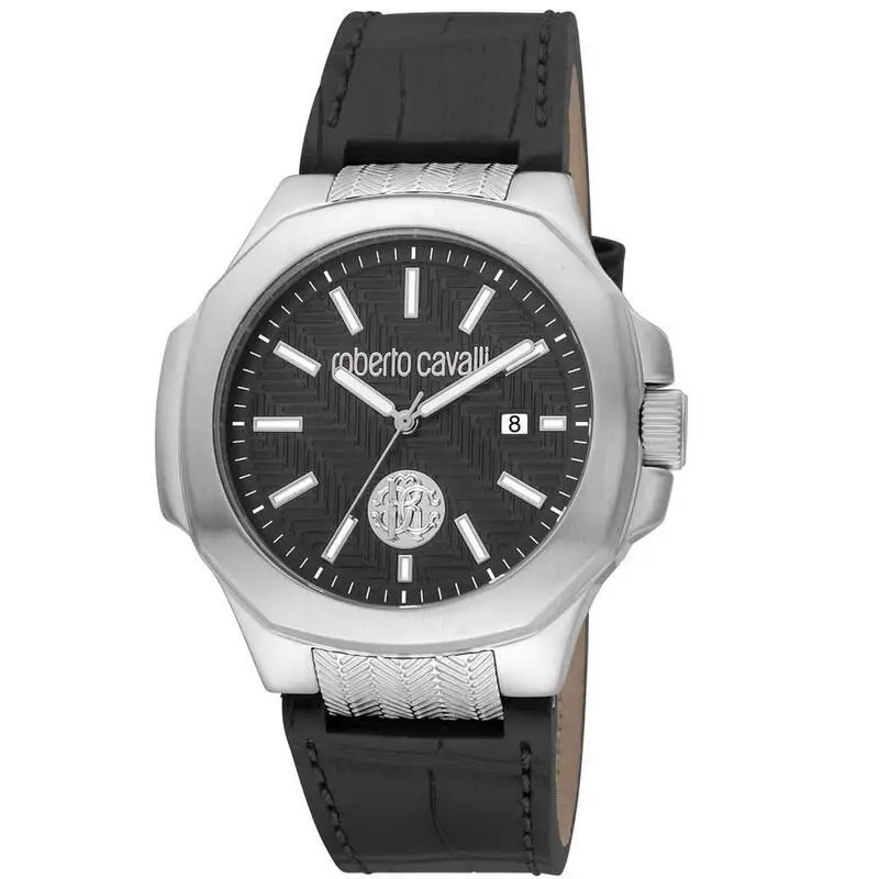 Roberto Cavalli Men`s RC5G050l0025 Black Dial Black Leather Quartz Watch
