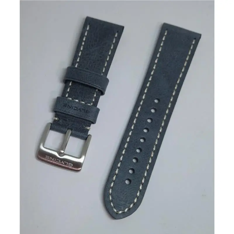 Oem Glycine Airman 24mm Blue Leather Strap Band Bracelet with Steel Buckle