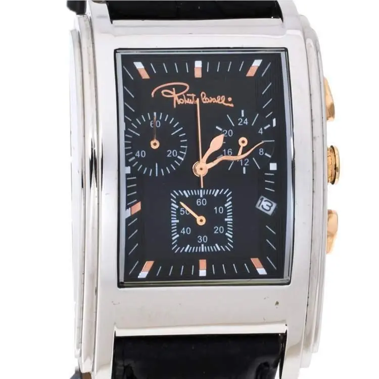 Roberto Cavalli R7251955035 Eson Black Chrono Dial Crocodile Leather Mens Watch