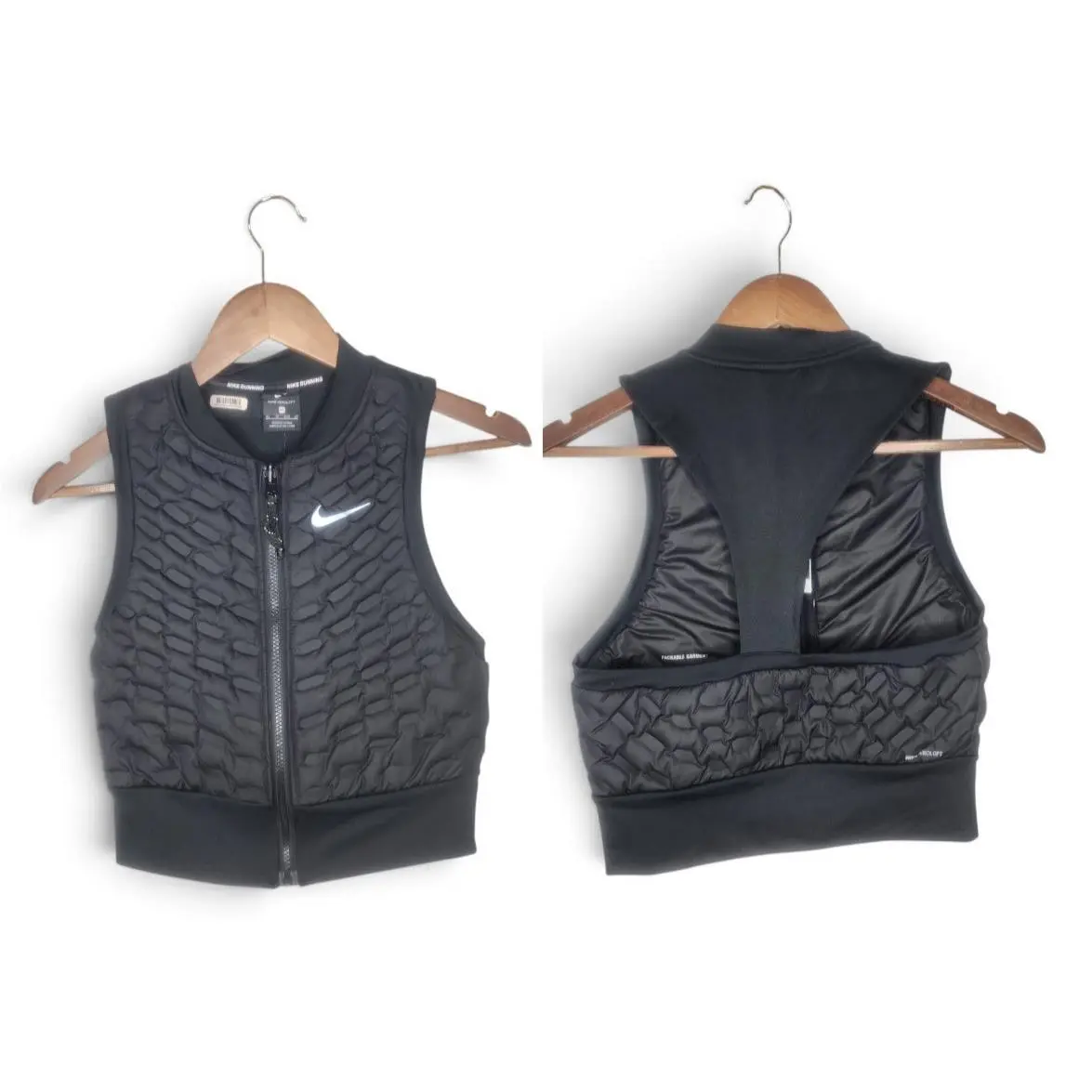 Aeroloft Black Running Crop Quilted Zip Gilet Vest Size XS by Nike