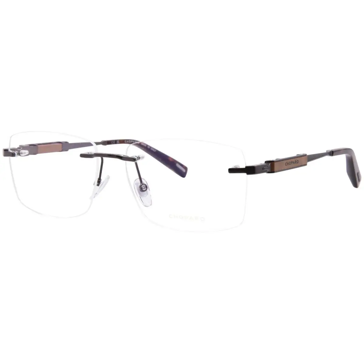 Chopard VCHL49 0568 Eyeglasses Men`s Total Shiny Gunmetal Rimless Style 60mm