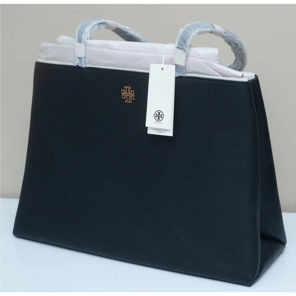 Tory Burch Britten Pebbled Leather Tote Bag Purse in Black 162817