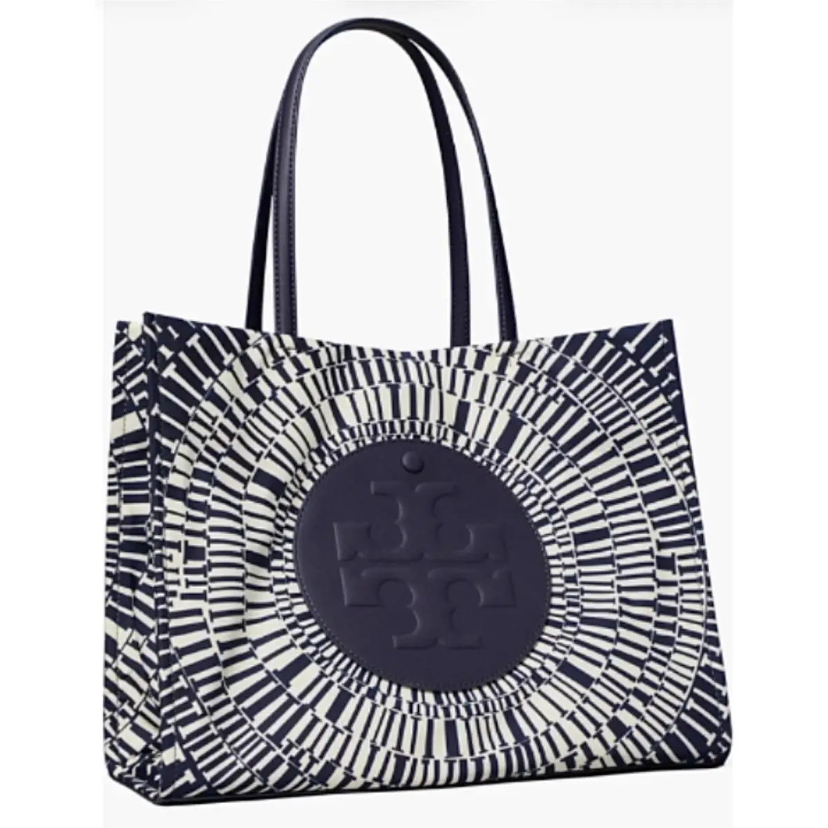 Tory Burch Ella Navy Blue Circle Printed Small Tote Bag