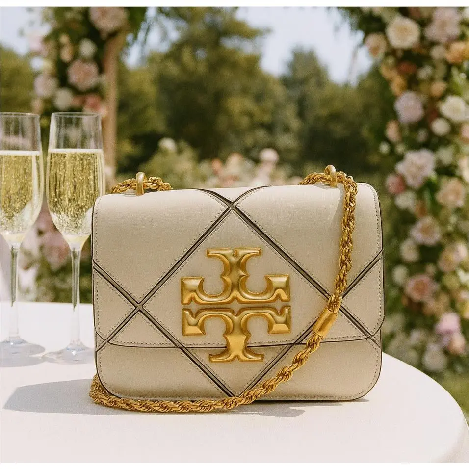 Tory Burch Eleanor Cream Diamond Quilt Leather Small Shoulder/crossbody Bag