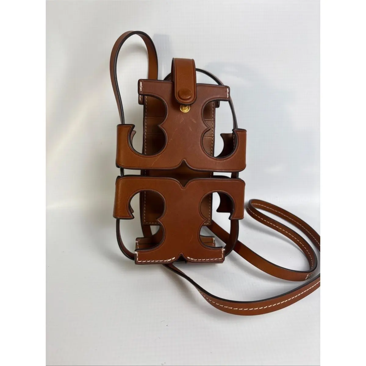 Tory Burch Miller Cut Out Logo Phone Crossbody Classic Cuoio Brown 139945