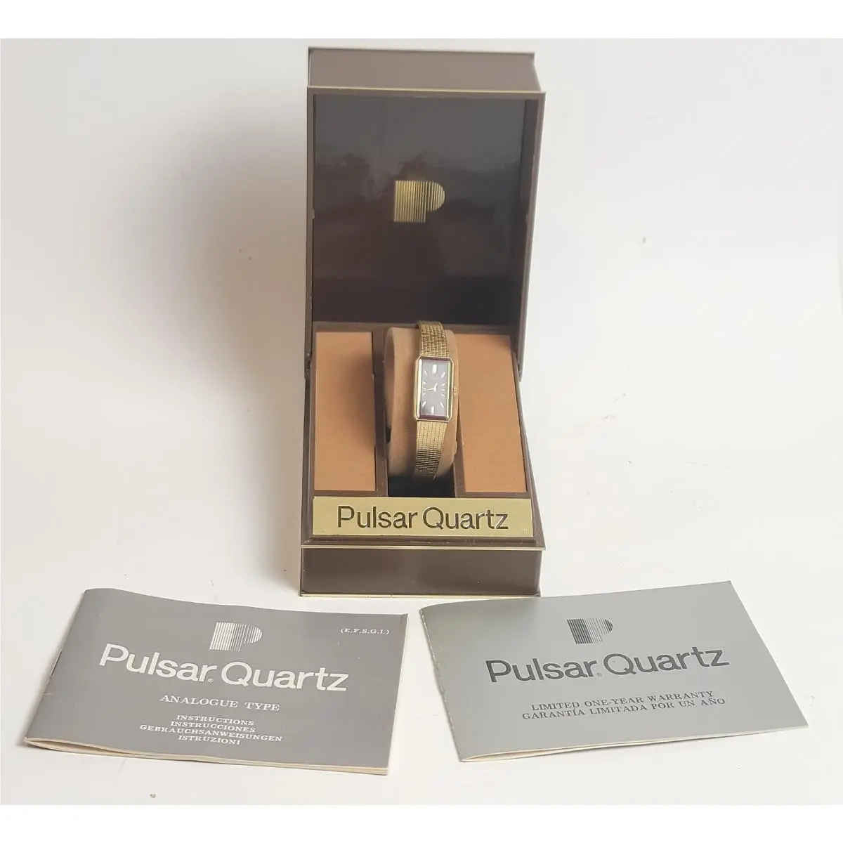 Nos 1970th-80th  Ladies’ Quartz Gold Color Tank Watch V220-5110 Runs by Pulsar