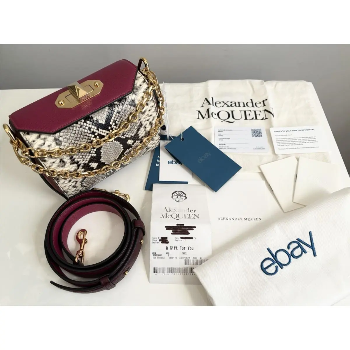 Alexander Mcqueen Purple Burgundy Pink Snake Python Gold Cha Bag 16