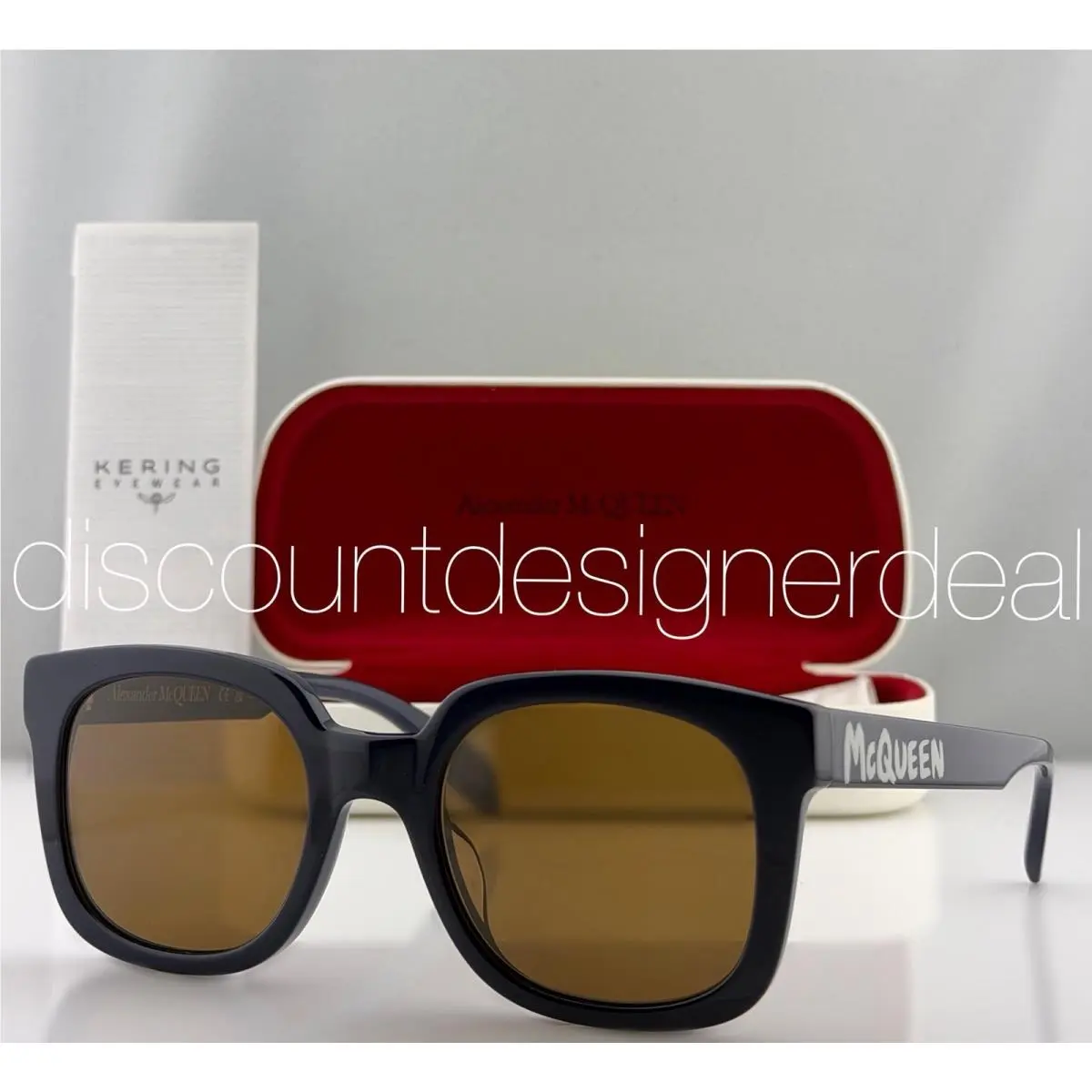 Alexander Mcqueen AM0348S 004 Square Sunglasses Navy Blue Brown Lens 53mm