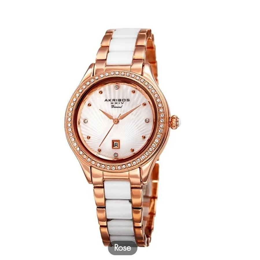 Akribos Xxiv Women`s Quartz Diamond Oyster Shell Pattern Bracelet Watch