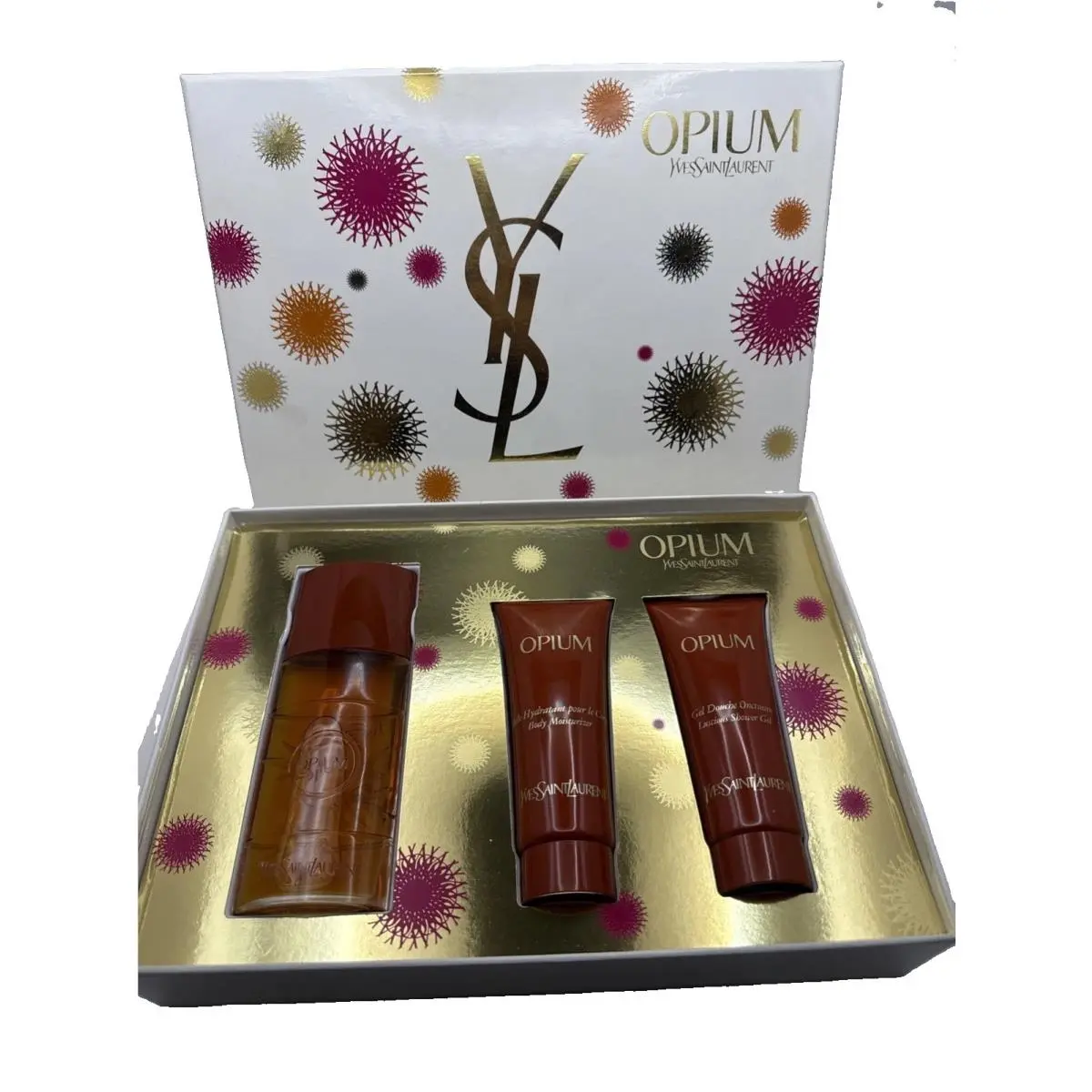 Vtg Opium Yves Saint Laurent 3 Pc Gift Set 1.6oz Eau de Toilette Spray Gucci Era