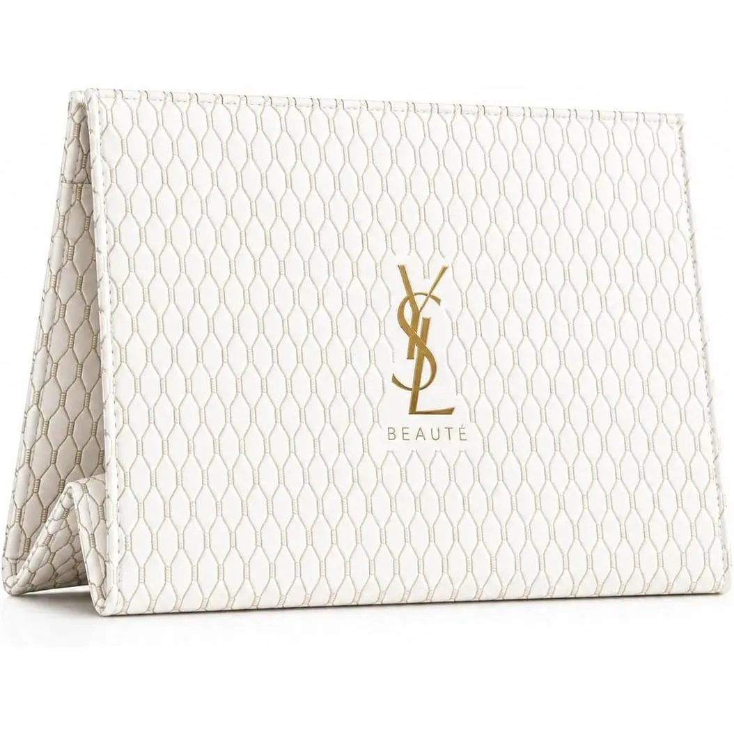Yves Saint Laurent Ysl Beauté Luxury Cosmetic Pouch – White Gold Makeup Bag wi