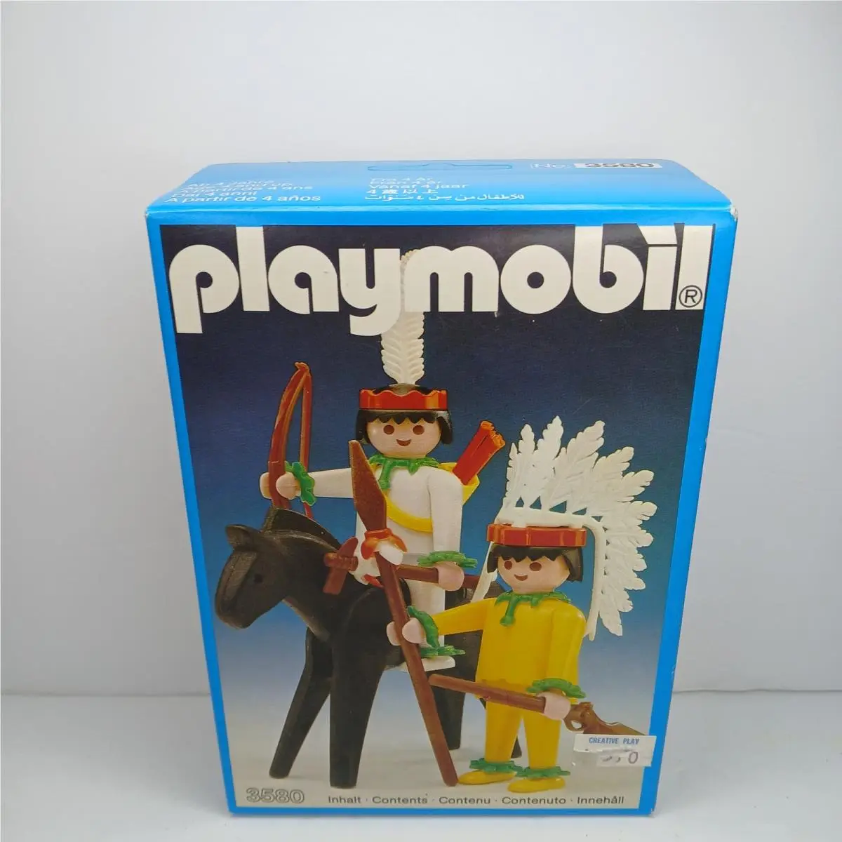Vintage 1970`s Playmobil Indian Chief Toy Antex 3580 - Rare Blue Box