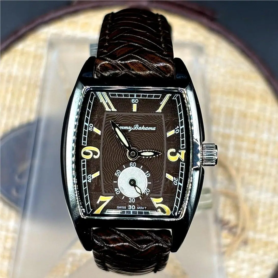 Tommy Bahama TB2126 Swiss Quartz Brown Leather Tonneau Women`s Watch Nibwt