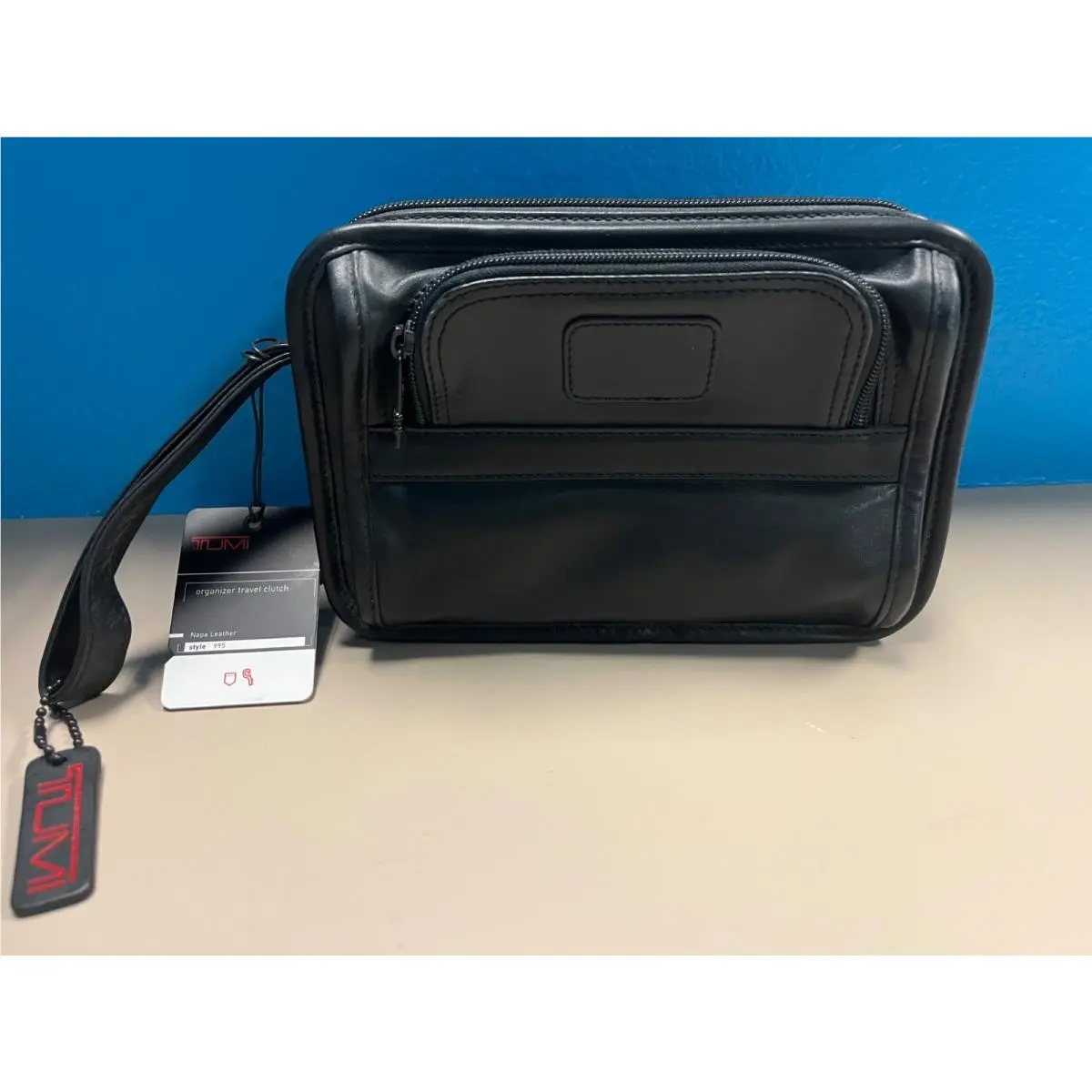 Tumi Leather Black Organizer Clutch Bag Size 15x23cm 9x6x3 Napa Leather