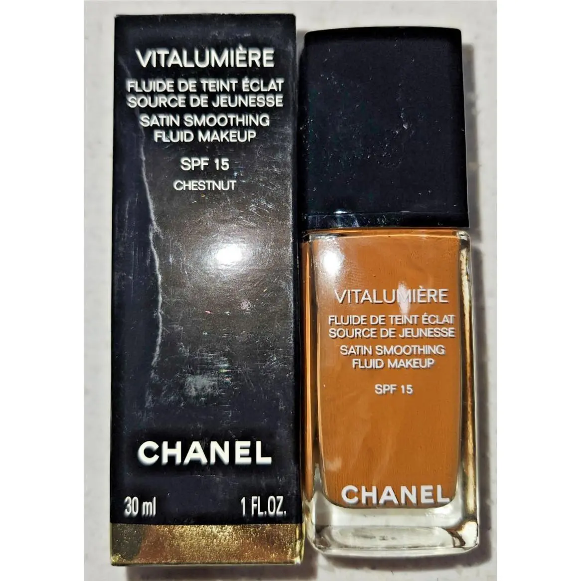 Chanel Vitalumiere Satin Smoothing Fluid Makeup Foundation Chestnut 8.5 Spf 15